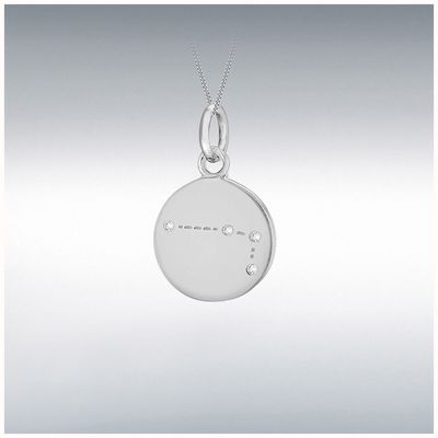 IBB Sterling Silver Rhodium Plated Aries Cubic Zirconia Star Sign Constellation Disc Pend 8.68.5699
