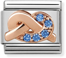Nomination Classic Symbols In Stainless Steel With 9ct Rose Gold And Cubic Zirconia LIGHT BLUE Knot Charm 430302/10