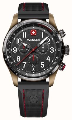 Wenger Terragraph Bronze Quartz Chronograph (43mm) Textured Black Dial / Black Silicone Strap 01.0543.113