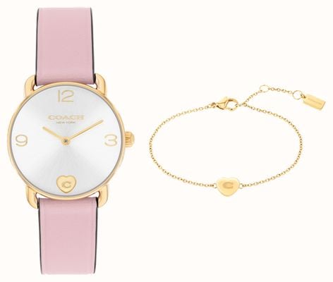Coach Elliot Two-Hand Quartz - Gift Set (28mm) Silver Dial / Pink Leather Strap 14000137
