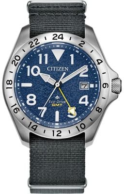 Citizen Eco-Drive Promaster Land GMT (39mm) Textured Blue Dial / Navy Nylon Strap BJ7150-09L
