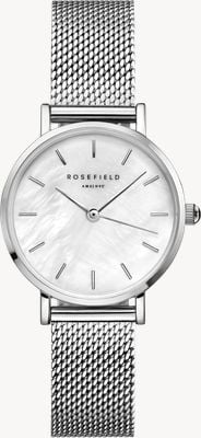 Rosefield Small Edit (26mm) White Mother-of-Pearl Dial / Stainless Steel Mesh Bracelet 26WS-266