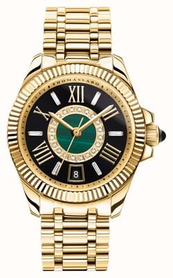 Thomas Sabo Mystic Island Quartz (33mm) Black & Malachite Dial / Gold PVD Stainless Steel Bracelet WA0400-264-207-33