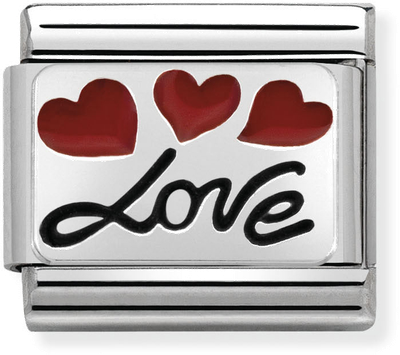 Nomination Classic Love in Italics Oxidised Sterling Silver & Steel Enamel Charm 330208/06