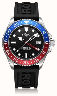 Rotary Men's Seamatic Automatic GMT (42mm) Black Dial / Black Silicone Strap GS04378/95