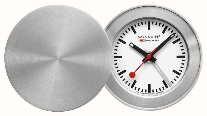 Mondaine Travel Alarm Clock (50mm) White Dial / Aluminium Case MSM.64411