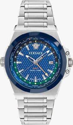 Versace GRECA REACTION GMT (41mm) Blue Dial / Stainless Steel Bracelet VE8Y00126