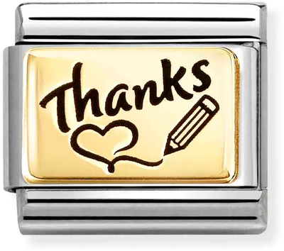 Nomination Classic Thanks Heart & Pencil 18ct Gold Charm 030166/76