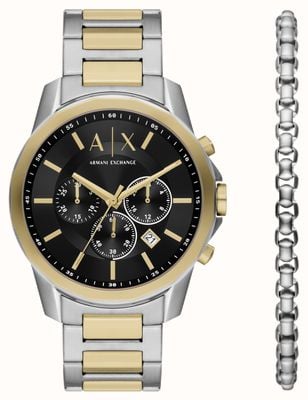 Armani Exchange Men's Gift Set (44mm) Black Dial / Two Tone Bracelet with Matching Bracelet AX7148SET