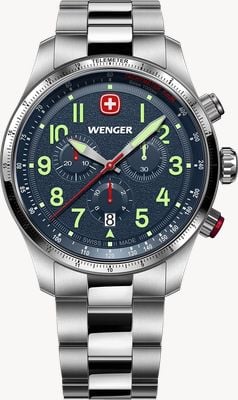 Wenger Terragraph Quartz Chronograph (43mm) Textured Blue Dial / Stainless Steel Bracelet 01.0543.112