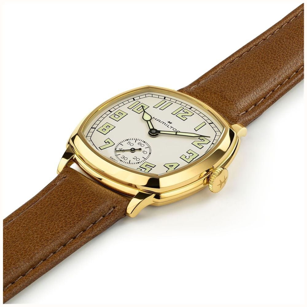 Hamilton American Classic Cushion Mechanical (30mm) Sandblasted Beige Dial / Brown Leather Strap Watch H36139520 - alternate view 4