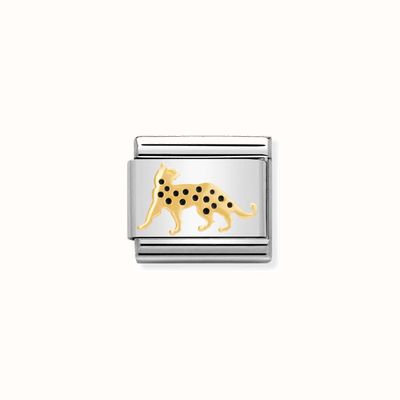 Nomination COMPOSABLE Classic EARTH ANIMALS LEOPARD in Stainless Steel with Enamel and Bonded Yellow Gold 030248/16