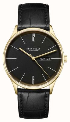 STERNGLAS Berlin Quartz (38mm) Piano Black Dial / Heritage 20 Black Leather Strap S01-BE04-HE03