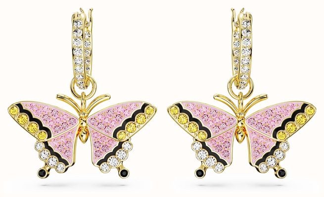 Swarovski Idyllia Butterfly Drop Earrings Gold-Tone Plated Pink Yellow and White Crystals 5670055