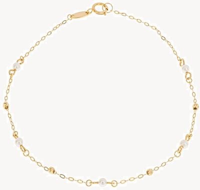 Elements Gold 9ct Yellow Gold Mini Pearl And Ball Bead Bracelet GB518W