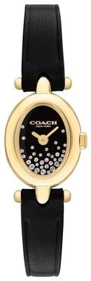 Coach Sammy Crystal Black Dial With Black Leather Strap Oval Gold Dial Ladies Watch 14504739