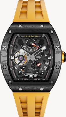 TSAR BOMBA Elemental Series Carbon Automatic Power-Reserve (42.8mm) Black Dial / Orange FKM Rubber Strap TB8212CF-03