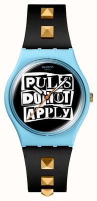 Swatch BROKEN RULES (34mm) Black Printed Dial / Black Silicone Strap with Gold-Coloured Studs SO31L101