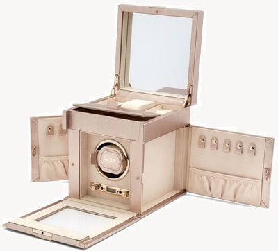 WOLF Palermo Single Watch Winder with jewellery storage  | Rose Gold 213716