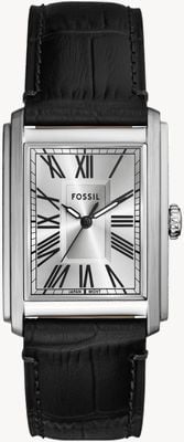 Fossil Carraway (30mm) Silver Dial / Black Croco LiteHide™ Leather Strap FS6078