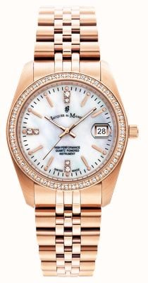 Jacques Du Manoir Inspiration Crystal (36mm) White Mother-of-Pearl Dial / Rose Gold-Tone Stainless Steel Bracelet JWG03401