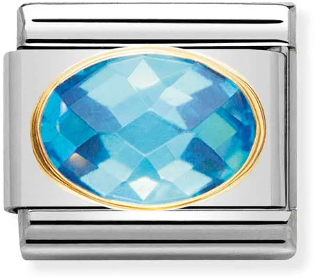 Nomination Classic FACETED CUBIC Zirconia Stainless Steel And 18ct Gold LIGHT BLUE Charm 030601/006
