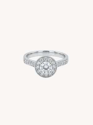 Bass Jewellery Platinum Diamond Set Round Halo Ring Certified J62058