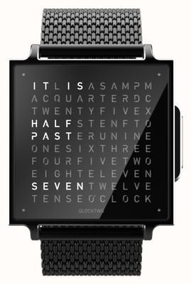 QLOCKTWO W Black Steel - English (38mm) Black Dial / Black DLC Stainless Steel Bracelet QW38EN6BLBMBLN