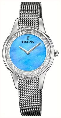 Festina Mademoiselle (30.2mm) Blue Mother Of Pearl Dial / Stainless Steel Mesh Bracelet F20494/8