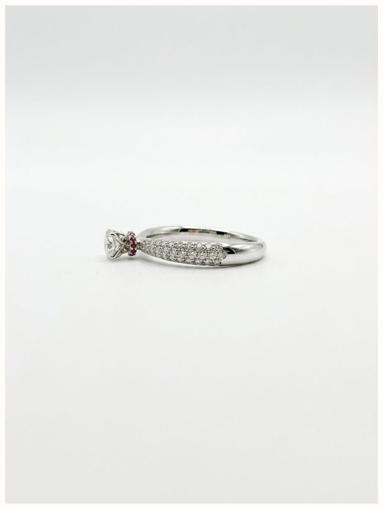 Bass Jewellery Round Brilliant Natural Diamond & Ruby 18ct White Gold Solitaire Pavé Ring J49103 - alternate view 2
