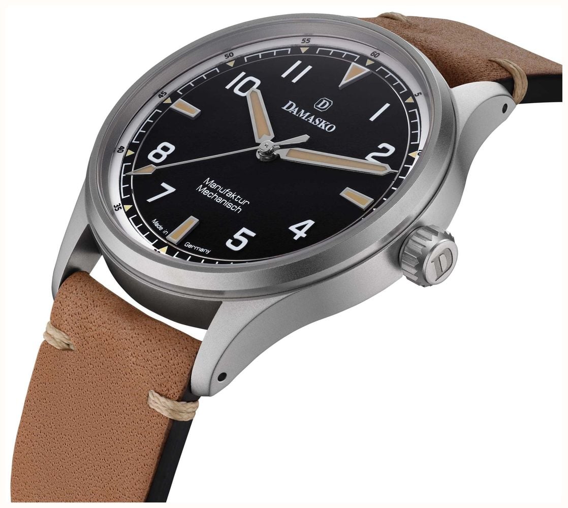 Damasko DF10 Three-Hand Manufacture (39mm) Old Radium Black Dial / 'Vintage' Brown Leather Strap Watch DF10 RADIUM - alternate view 2