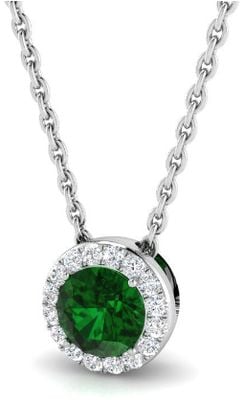 9ct White Gold Diamond And Emerald Round Brilliant Cut Necklace SP5988