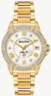 Bulova Womans Marine Star Diamond Gold Tone 98R235