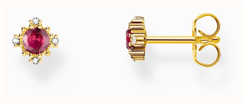 Thomas Sabo Vintage-Style Red Lab-Grown Sapphire Gold-Plated Stud Earrings H2311-995-10