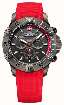 Wenger Seaforce Quartz Chronograph (43mm) Black Dial / Red Silicone Strap 01.0643.128
