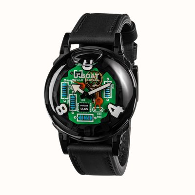 U-Boat U-65 TEK PVD (44mm) PCB Circuit Effect Dial / Black Leather Strap Watch 3365