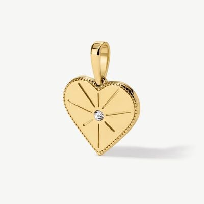 D.LOUISE Gold Tone White Stone Heart Disc Pendant CH-24
