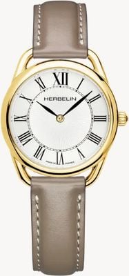 Herbelin Équinoxe Quartz (28mm) White Guilloché Dial / Taupe Leather Strap 17497P08TA