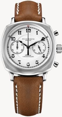 Duckworth Prestex Bolton Chronograph Meca-Quartz (39mm) Porcelain White Dial / Brown Horween Leather D531-02-B