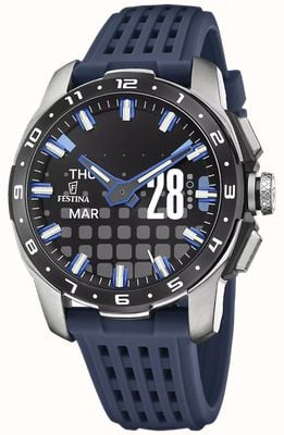 Festina Connected Full D Hybrid Smartwatch (44mm) Digital Display / Dark Blue Silicone Strap F23305/3