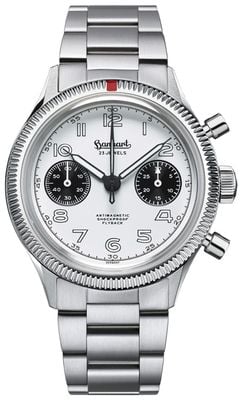 Hanhart 417 ES 1954 Flyback Panda (39mm) White Dial / Stainless Steel Bracelet H701.201-6428