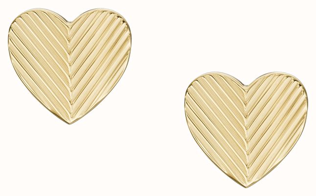 Fossil Harlow Textured Gold-Tone Stainless Steel Heart Stud Earrings JF04654710