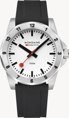 Mondaine Numeri Quartz (42mm) White Dial / Black Silicone Strap MSN.4211B.RB