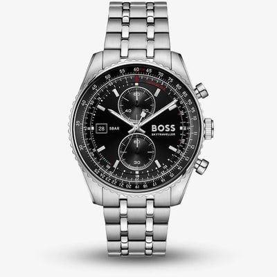 BOSS Mens 43mm Stainless Steel Black Dial Chronograph Skytraveller Pro 1514349