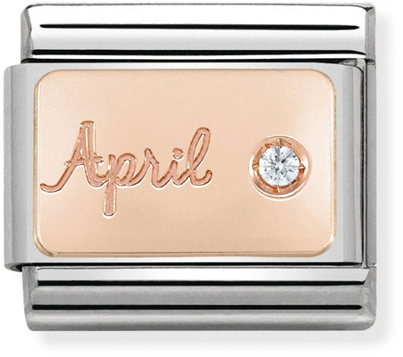 Nomination Classic April Birthstone Diamond 9ct Rose Gold & Steel Charm 430508/04