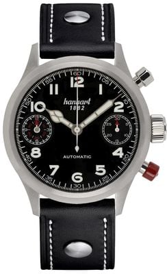 Hanhart PIONEER TwinDicator Automatic Chronograph (45mm) Black Dial / Black Leather Strap - M 730.210-0010