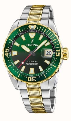 Festina The Original Diver (41mm) Green Dial / Two-Tone Stainless Steel Bracelet F20706/2