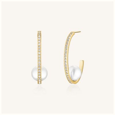 Rosefield Jewellery Modern Pearl Statement Earring Gold JEPSG-J1290