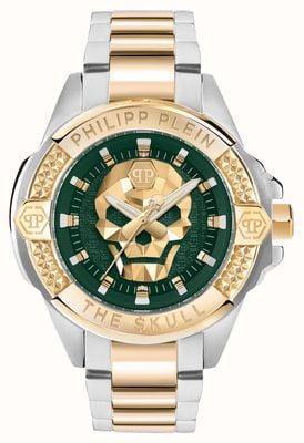 Philipp Plein HIGH-CONIC - THE $KULL (44mm) Green & Gold Dial / Two-Tone Stainless Steel Bracelet PWAAA2825