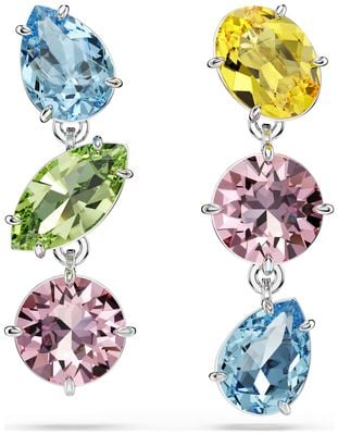 Swarovski Gema Asymmetrical Drop Earrings Multicoloured Crystals Rhodium Plated 5692406